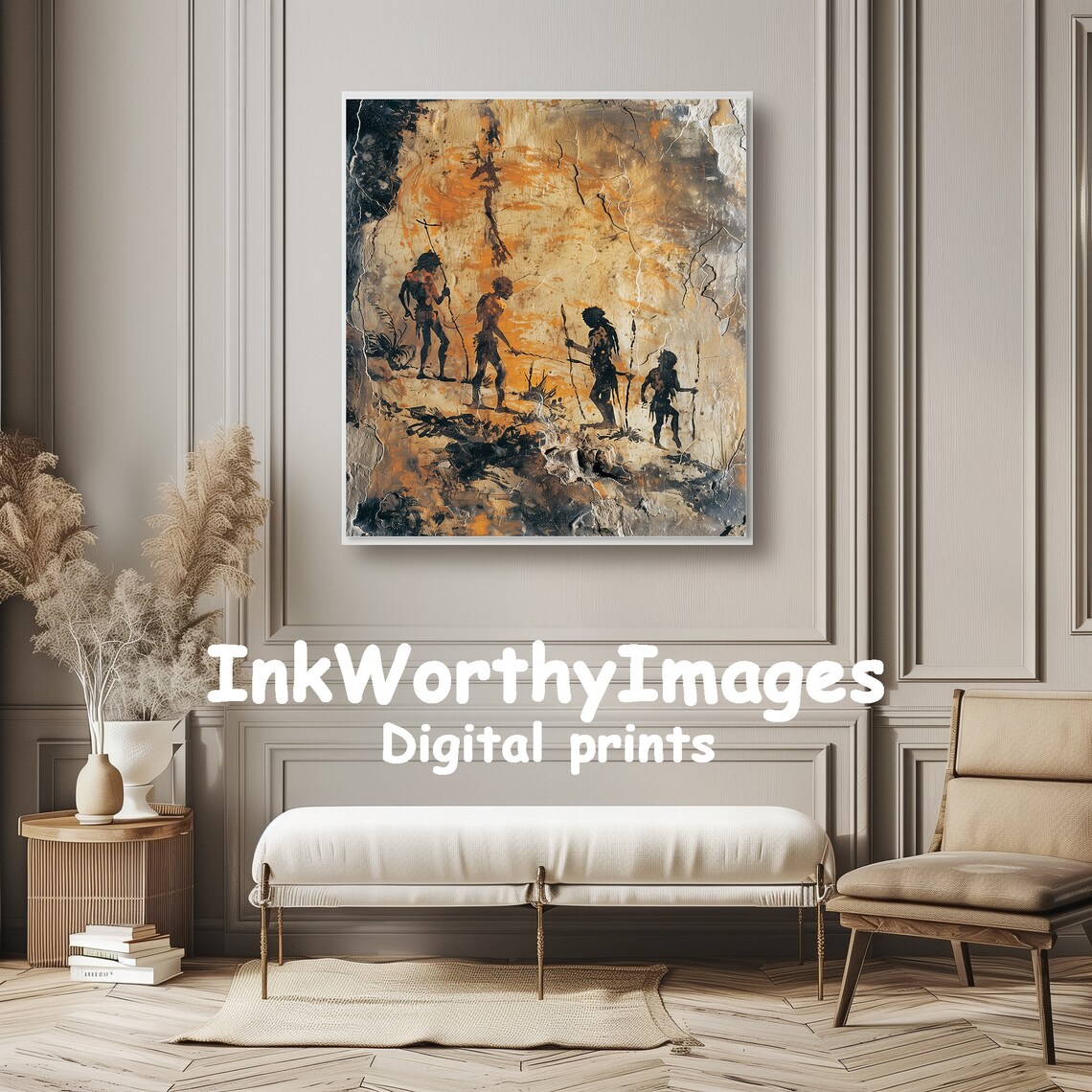 Ancient Cave Painting, Prehistoric Human Figures Art Print - Image 6