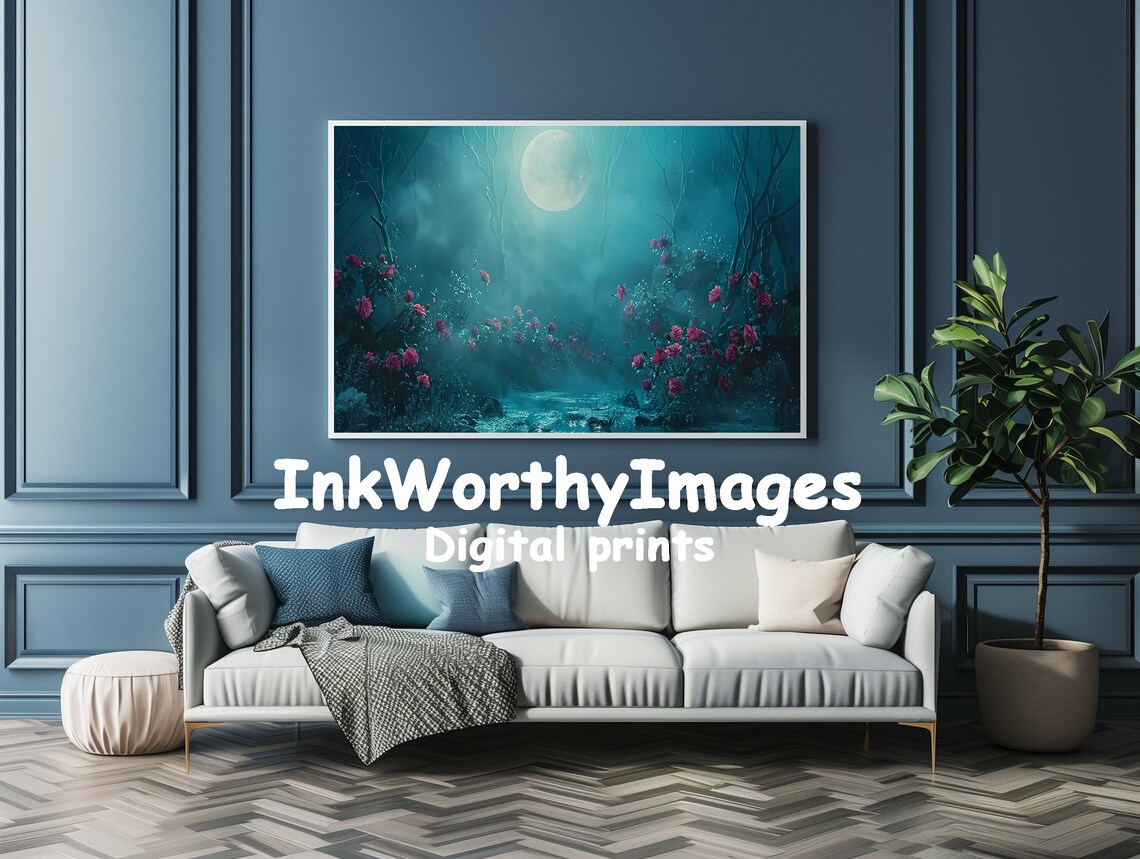 Moonlit Enchanted Forest Art Print, Mystical Night Garden - Image 4