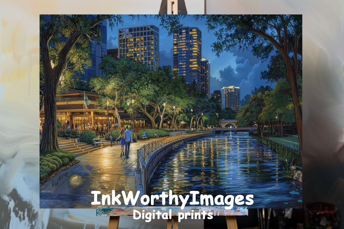 City Lights And Reflections, Urban Nightscape Art Print