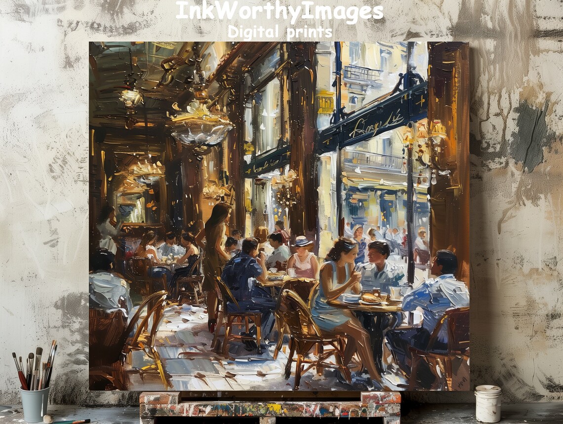 Parisian Cafe Scene, Elegant French Bistro Ambiance