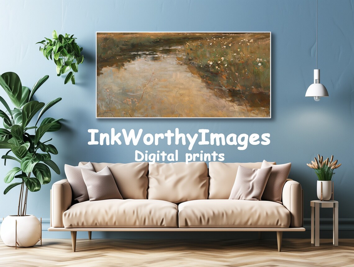 Rustic Meadow Stream Impressionist Landscape - Image 4