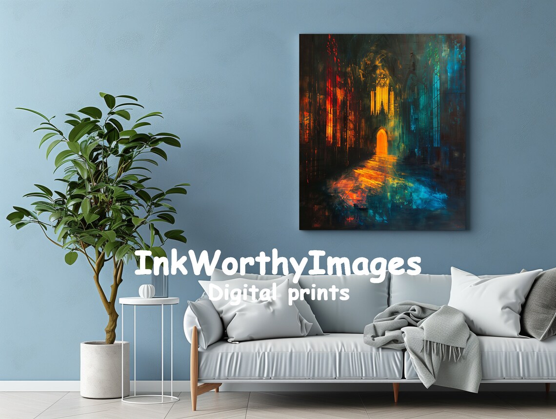 Gothic Cathedral Interior, Mystical Light Art Print - Image 6