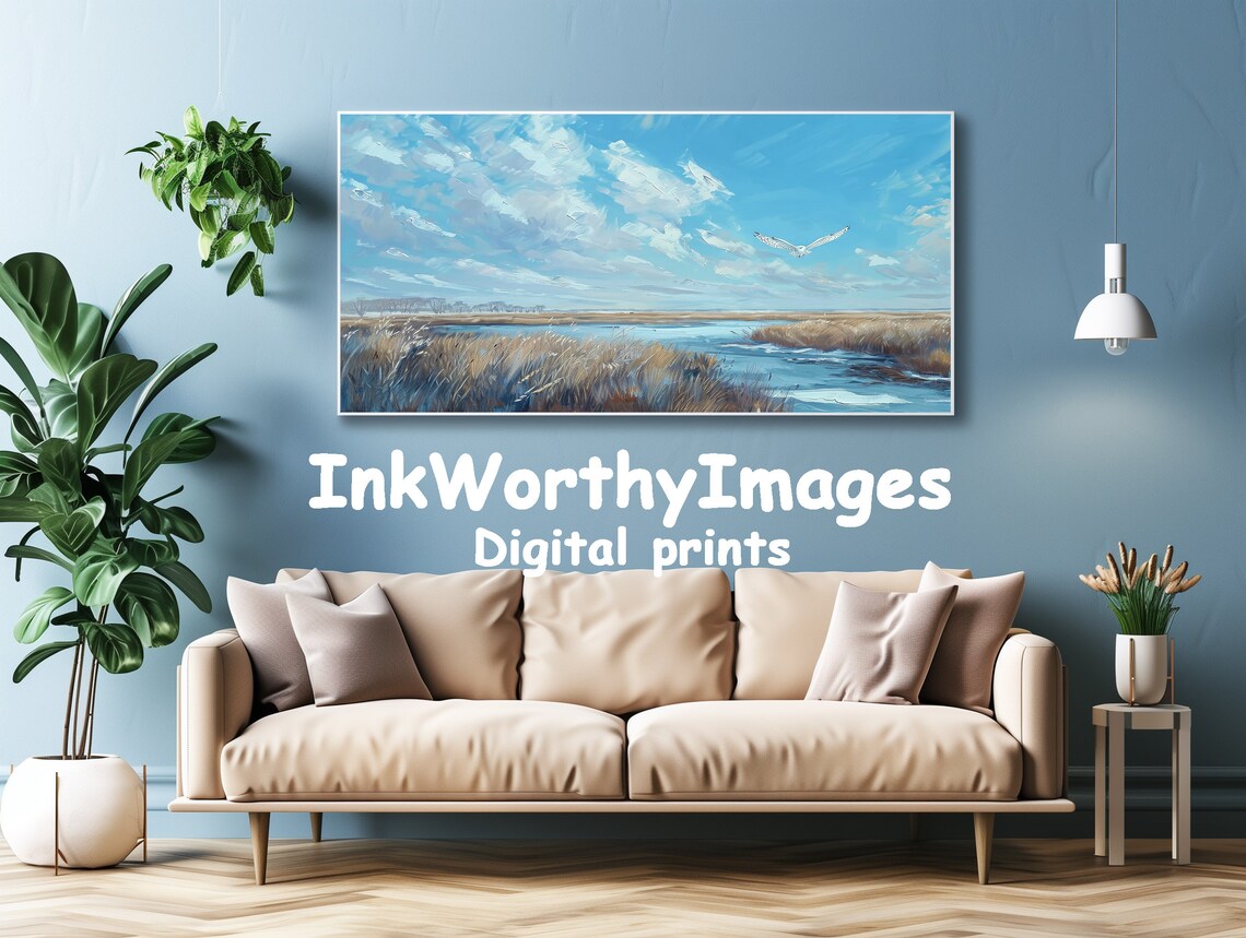 Snowy Owl In Flight Over Marshland, Nature Landscape - Image 4