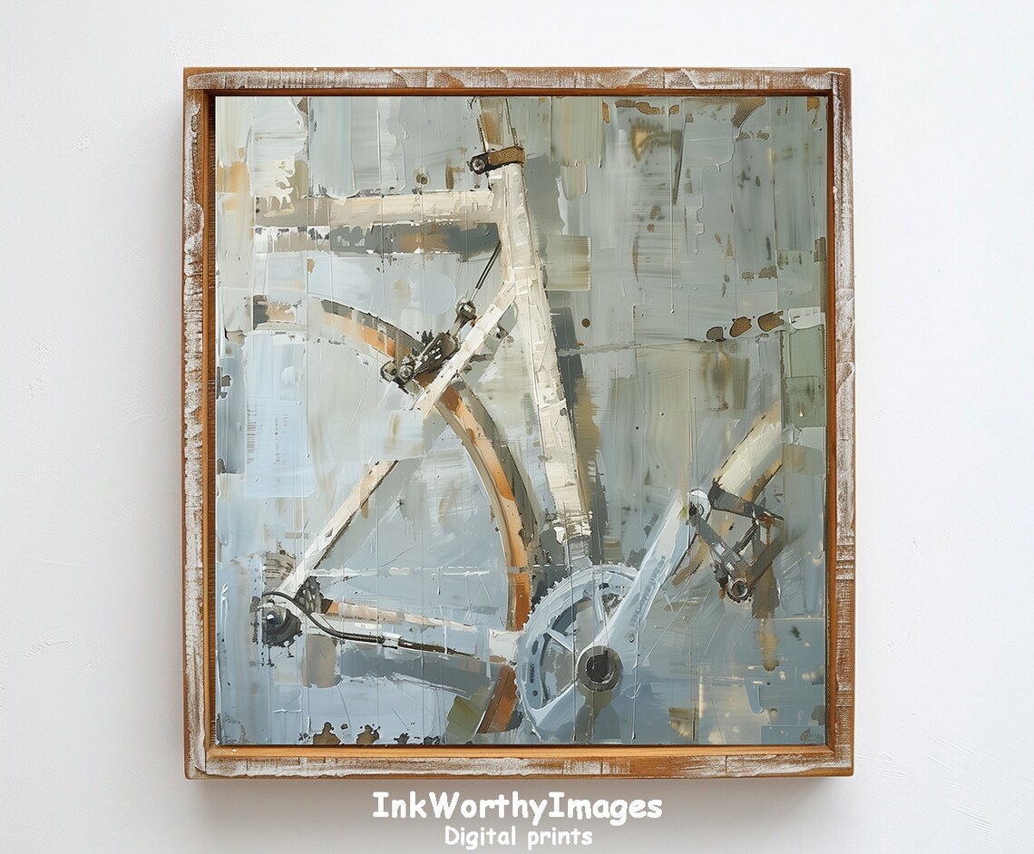 Abstract Bicycle Painting, Modern Industrial Decor - Image 2