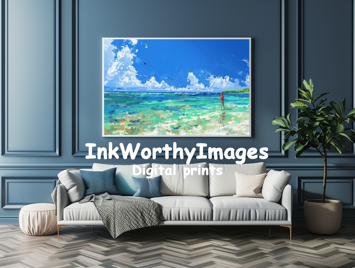 Sunny Beach Day Ocean Seascape Art Print - Image 4