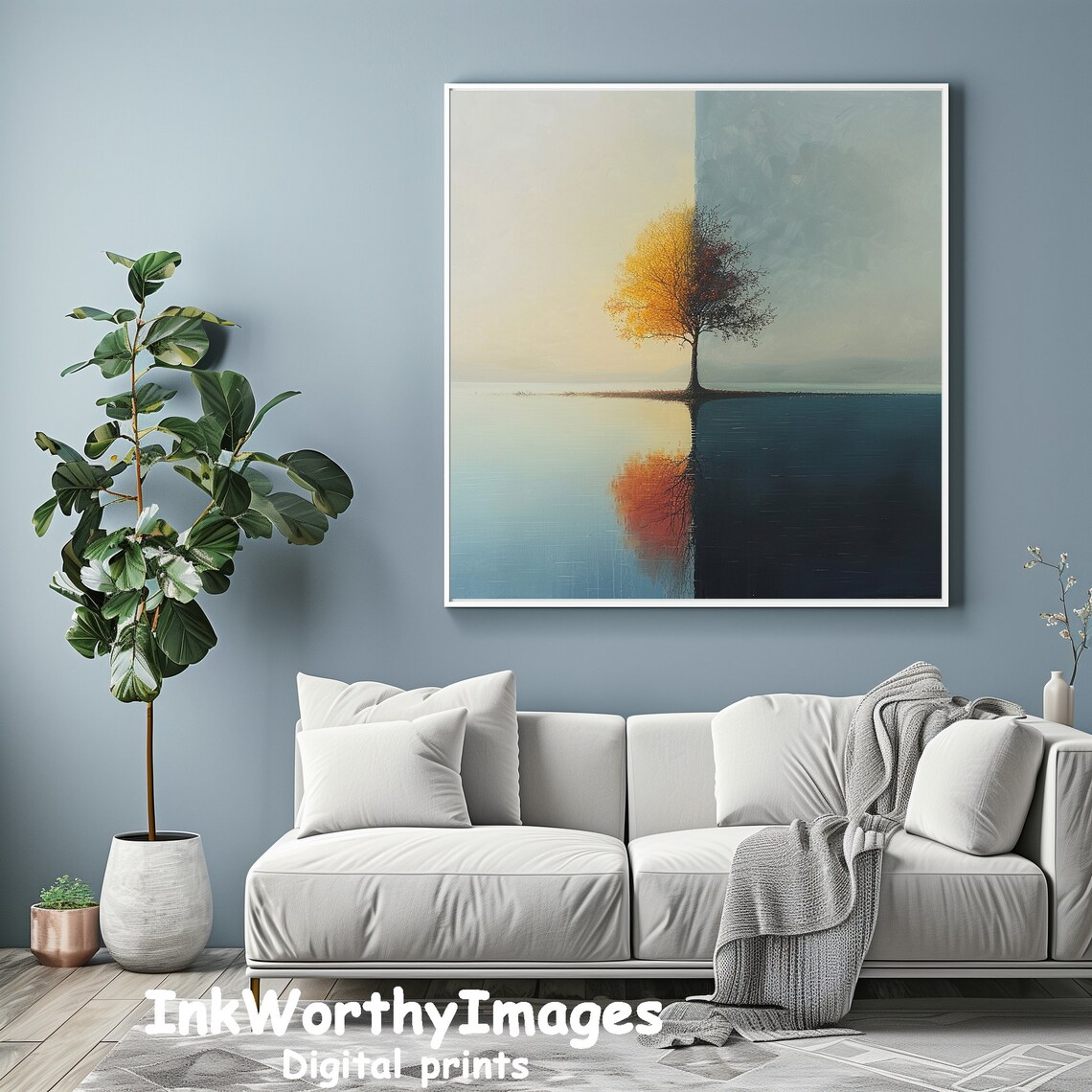 Solitary Tree Reflection, Serene Lake Landscape - Image 2