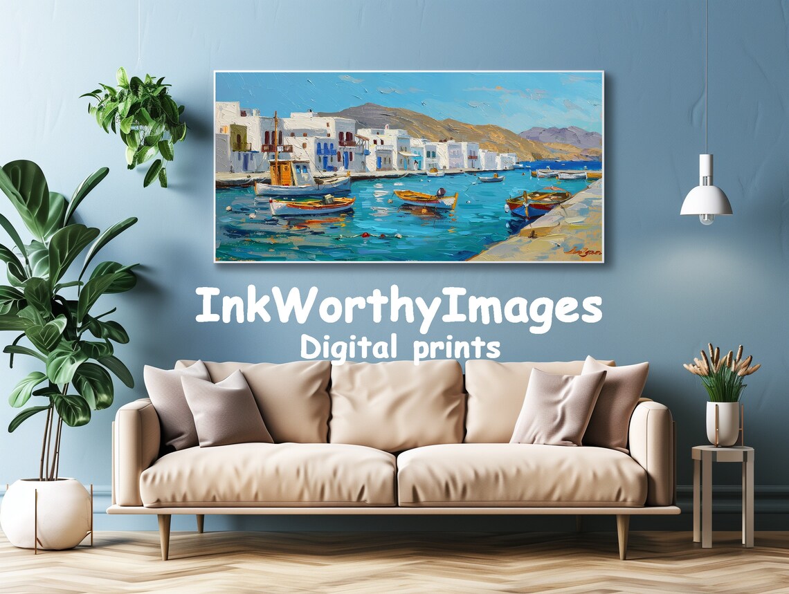 Greek Seaside Village, Mediterranean Harbor Scene - Image 4