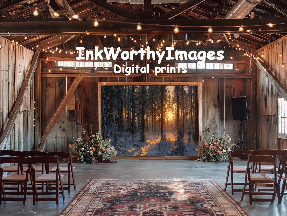 Golden Sunset Winter Forest, Serene Snowy Landscape Art Print - Image 6