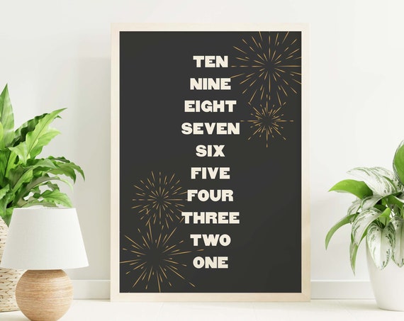 Black New Years Countdown Print Art Black And Gold New Years Eve Print Cute Holiday Wall Decorations