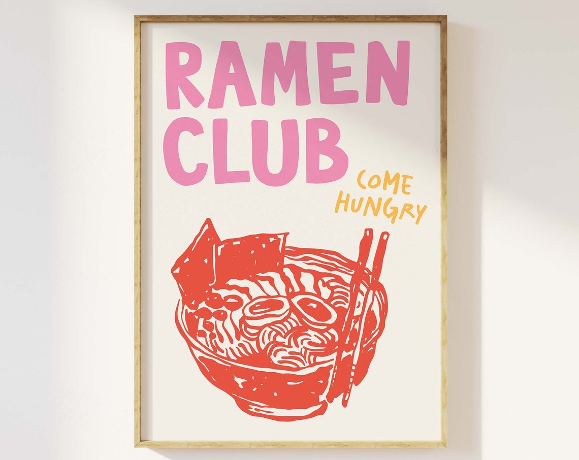 Ramen Club Come Hungry Bold Retro Japanese Noodle Kitchen Poster