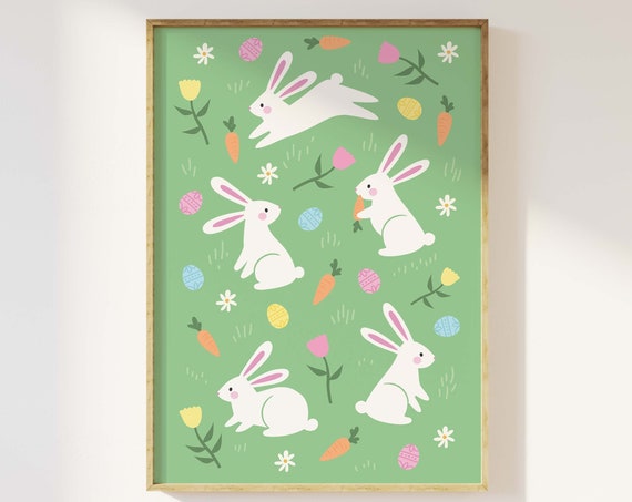 Easter Print Art Cute Easter Art Print Easter Bunnies Wall Art Trendy Easter Decor Spring Wall Decor