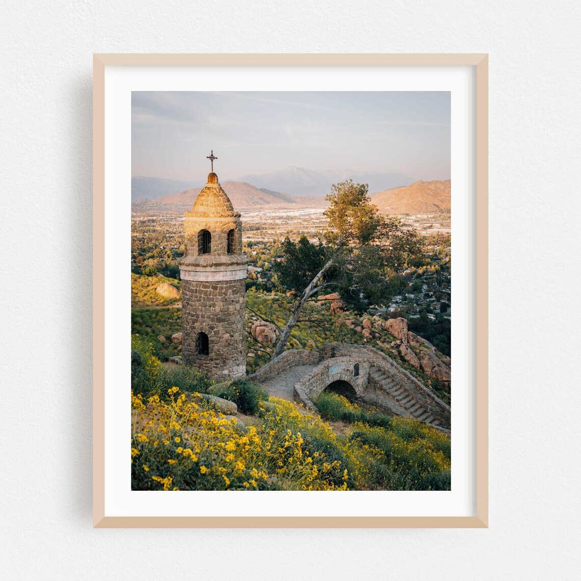 Riverside Landscape Bridge Art Print, Scenic Nature