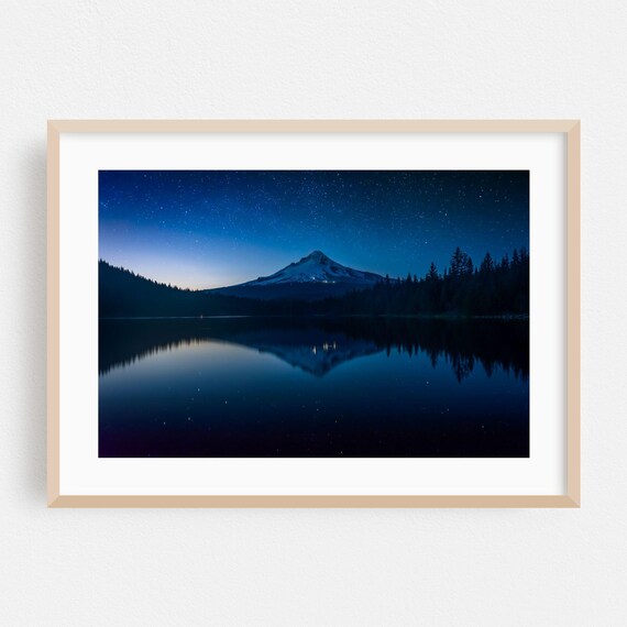 Oregon Starry Night Mountain Lake Reflection Night Sky Print
