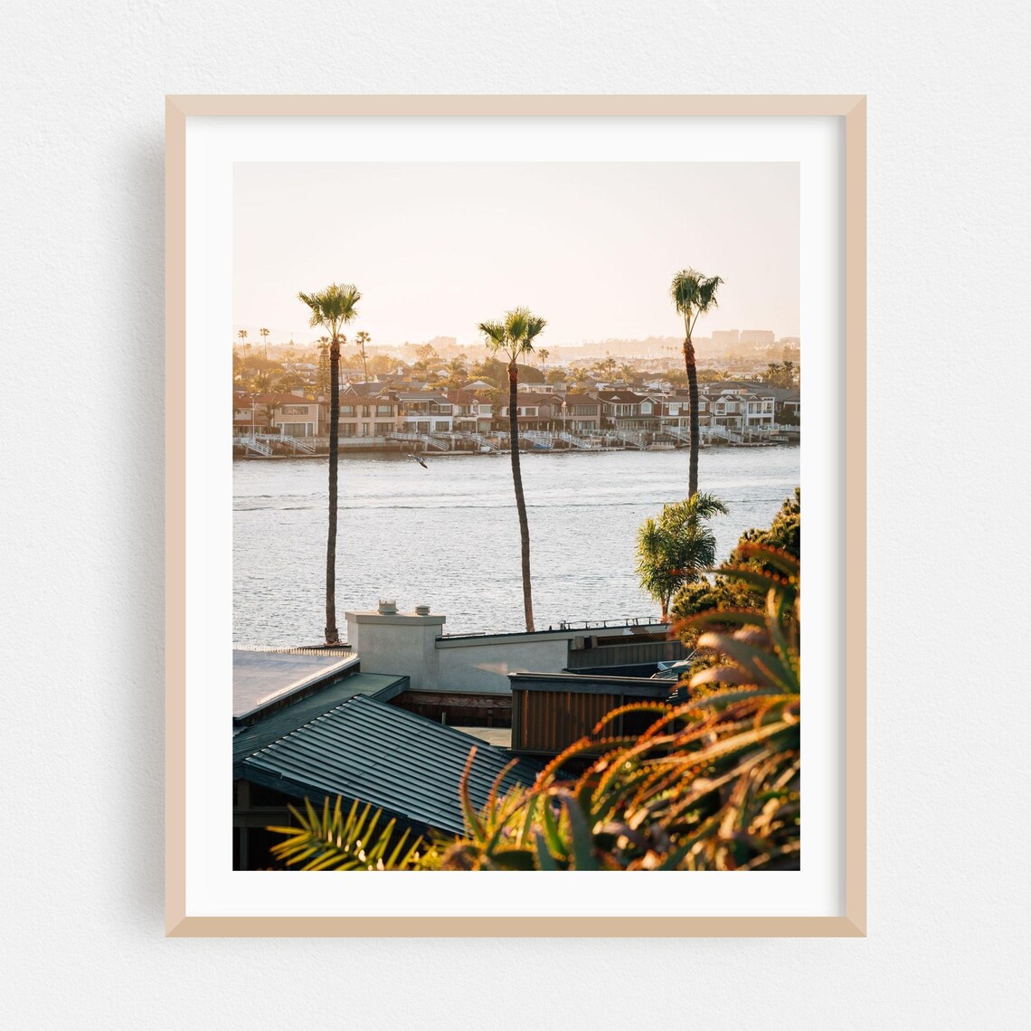 Newport Beach Harbor Sunset Palm Trees Waterfront Photography Art Poster