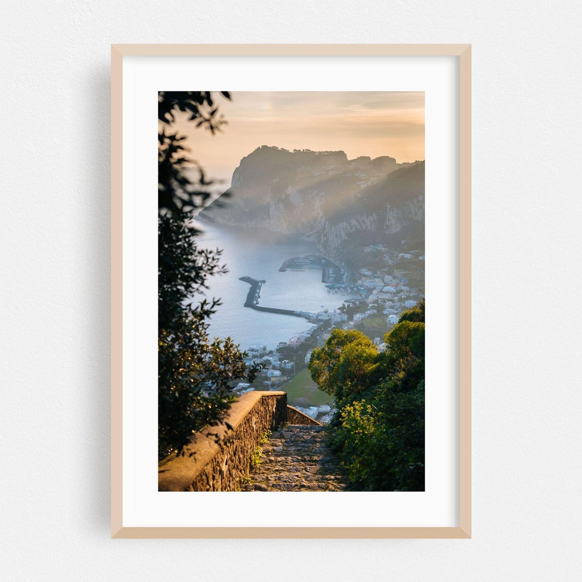 Capri Italy Sunrise Harbor Photography Print Marina Cliff View Scene