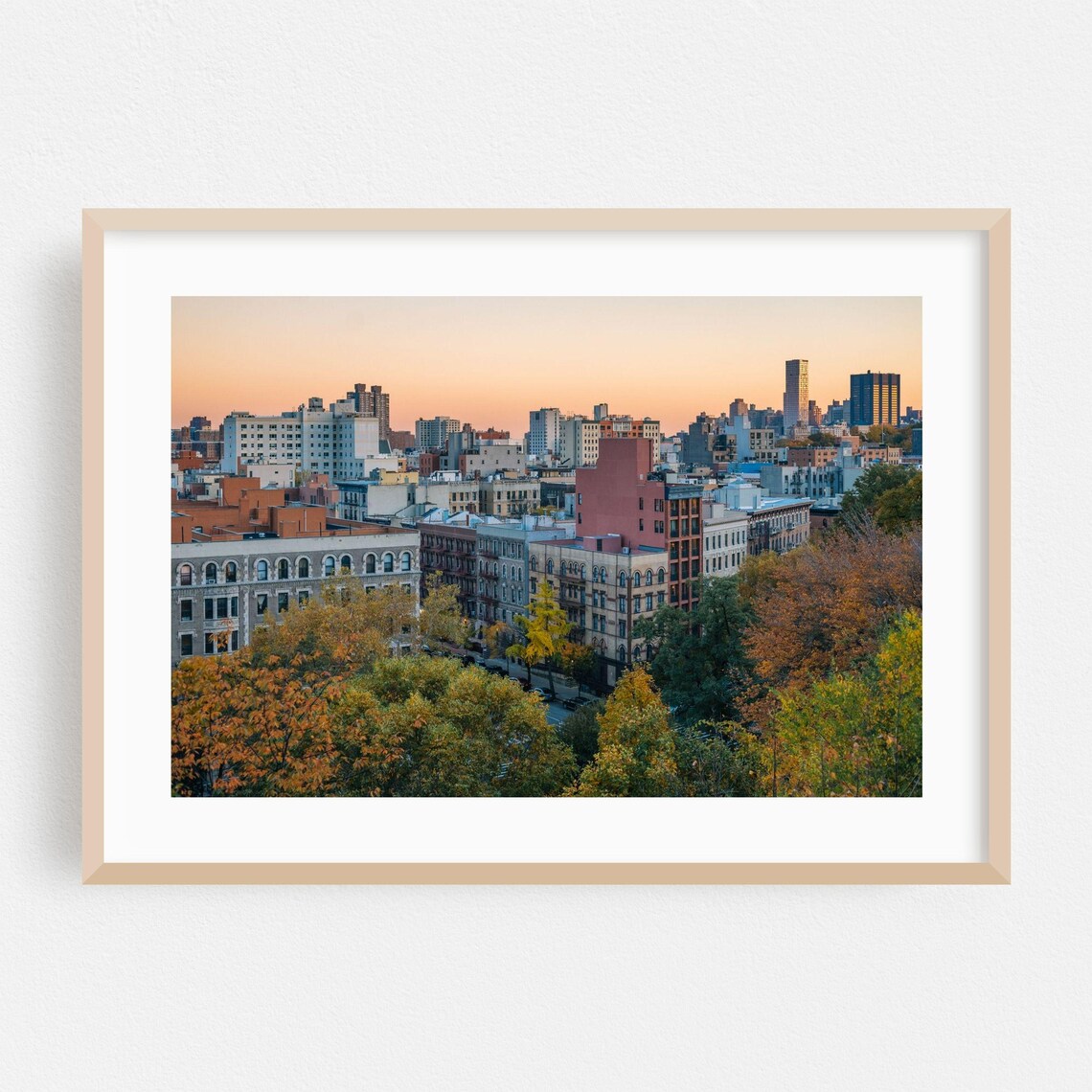 Manhattan New York Sunset Skyline With Autumn Trees Photo Poster