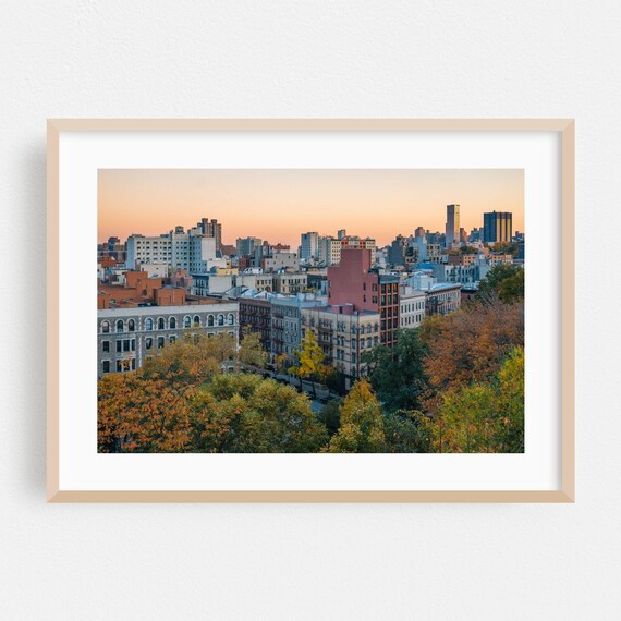 Manhattan New York Sunset Skyline With Autumn Trees Photo Poster