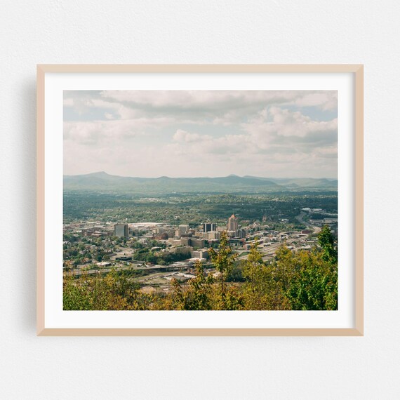 City Skyline With Layered Blue Mountains Scenic Daytime View Poster