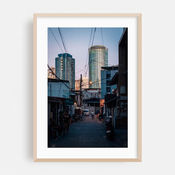 Manila Street Photography Alley with Makati Towers at Dusk Wall Art