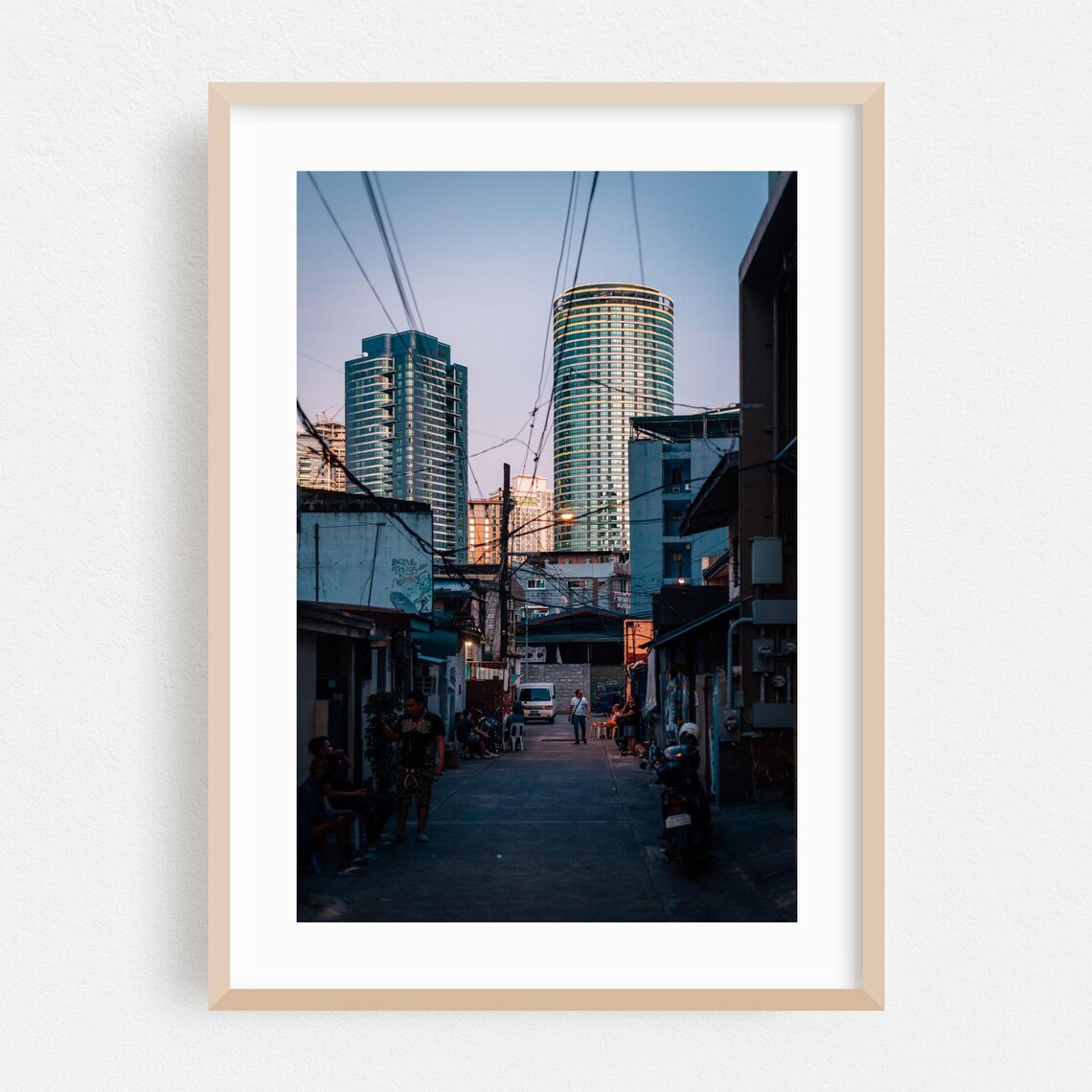Manila Street Photography Alley with Makati Towers at Dusk Wall Art