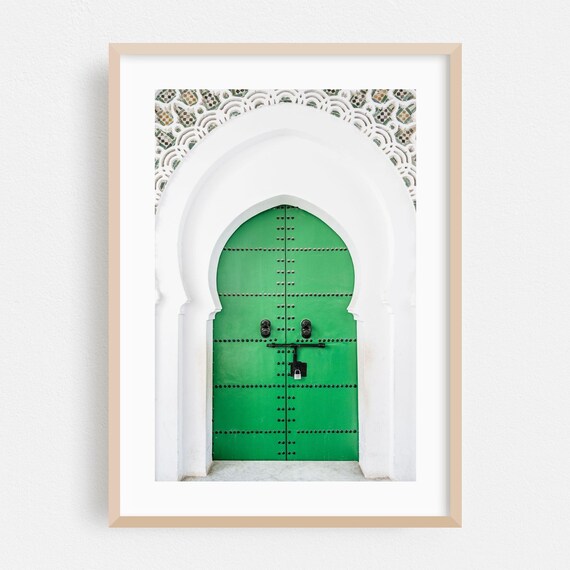 Asilah Morocco Green Studded Door With White Arch Mosaic Travel Poster