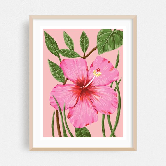 Floral Print Flowers Wall Art Tropical Framed Botanical Home Decor Illustration Poster Pastel Fine Nature Mixed Media