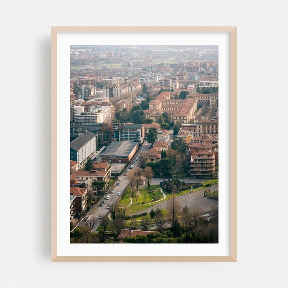 Bergamo Old Town Terracotta Rooftops Aerial Street View Poster