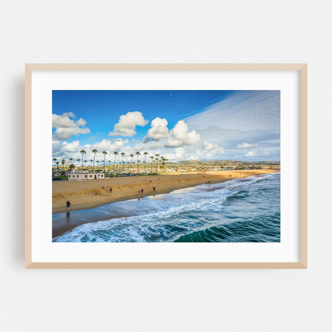 Newport Beach Palm Trees Sunny Coastline Waves Summer Photo Print