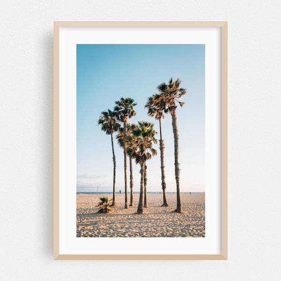Santa Monica Palm Trees Beach Photo Golden Hour Sandy Shore Wall Art