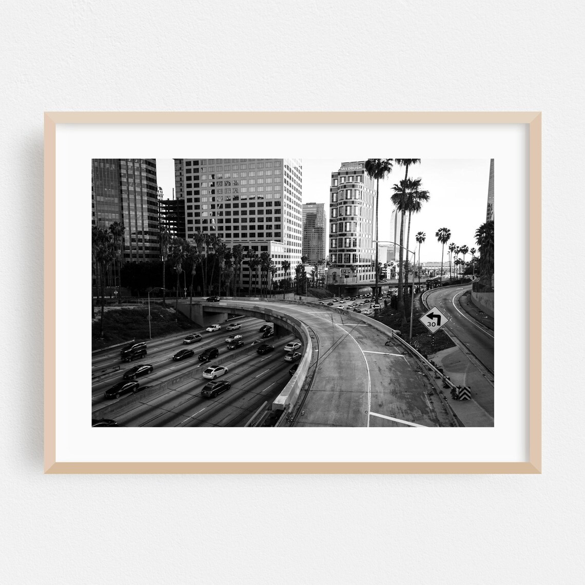 Black And White Los Angeles Freeway Street Photography Poster