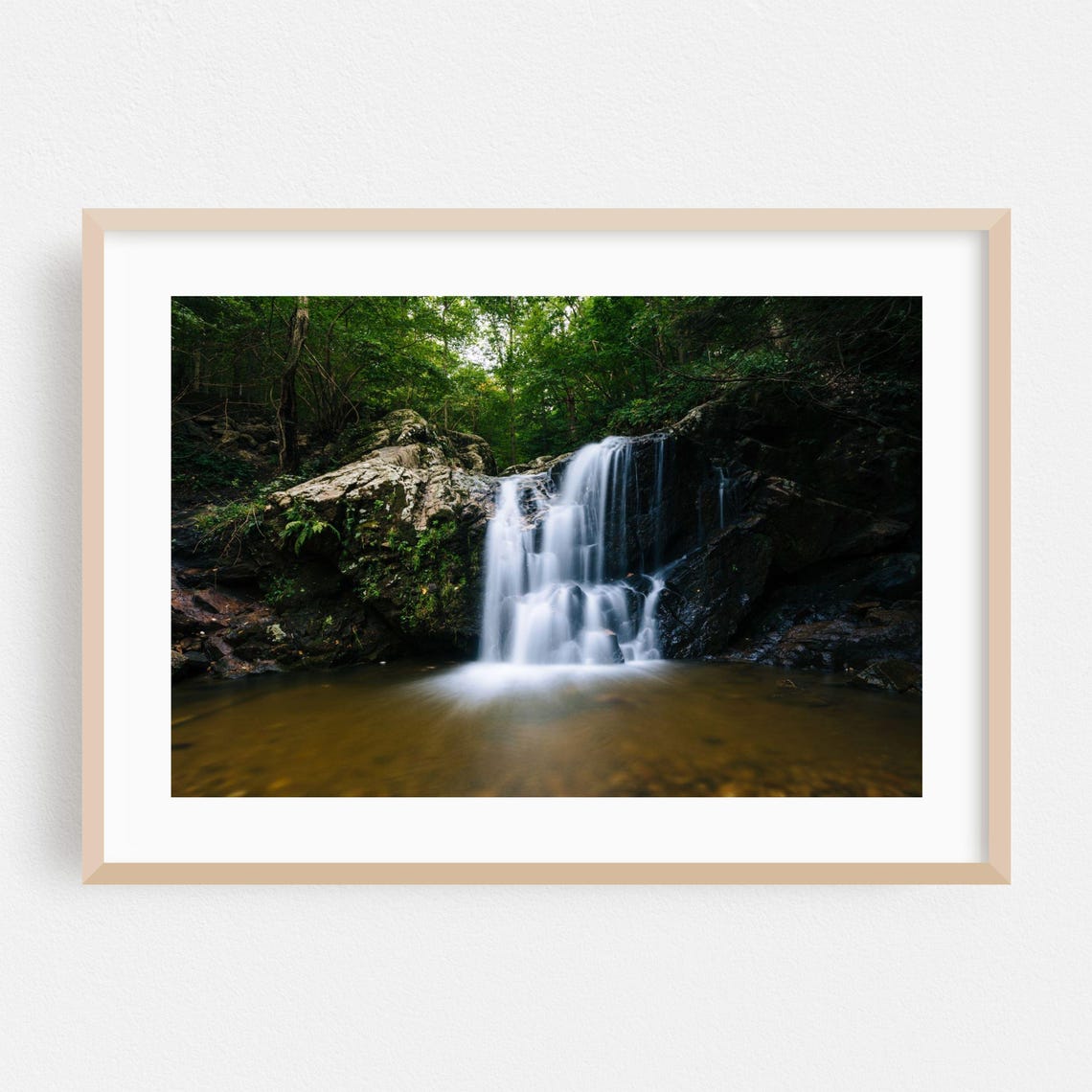 Misty Forest Waterfall Long Exposure Nature Photography Poster