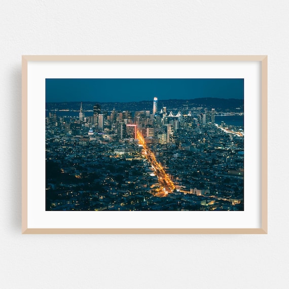 San Francisco Night City Lights Aerial Skyline Photography Poster