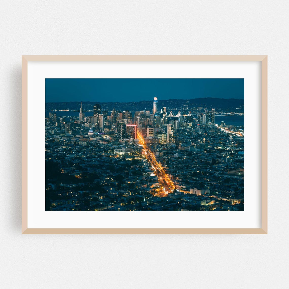 San Francisco Night City Lights Aerial Skyline Photography Poster
