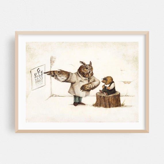 Humor Print Surrealism Wall Art Vintage Framed Illustration Home Decor Fantasy Poster Quote Fine Drawing Eye Doctor