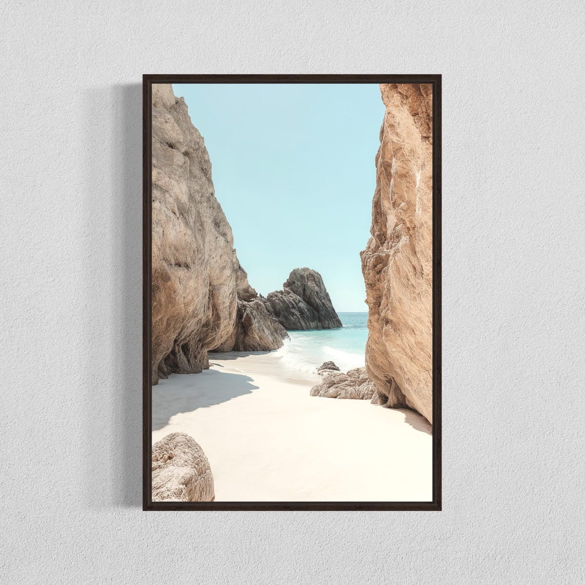 Serene Hidden Rocky Cove Between Sunlit Cliffs Coastal Photo Print