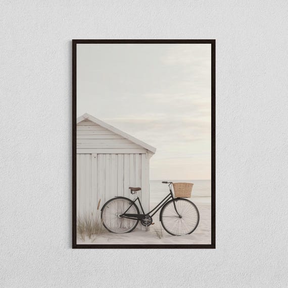 Bicycle Beach Hut Coastal Minimalist Art Print