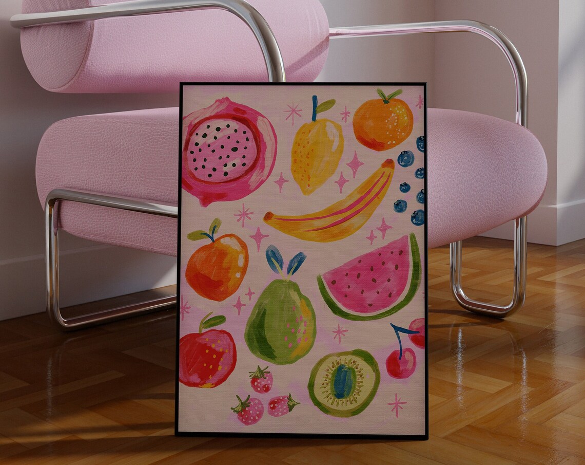 Colorful Fruit Kitchen Art Print, Summer Wall Decor