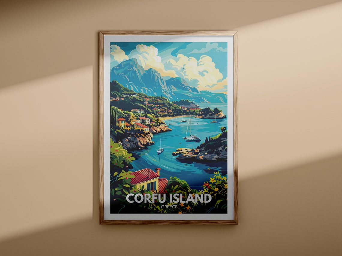 Corfu Island Greece Turquoise Bay Old Town Vintage Travel Poster - Image 3