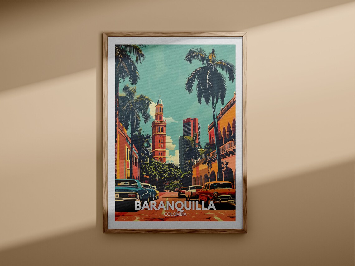 Baranquilla Colombia Classic Cars Palm Boulevard Travel Poster - Image 3