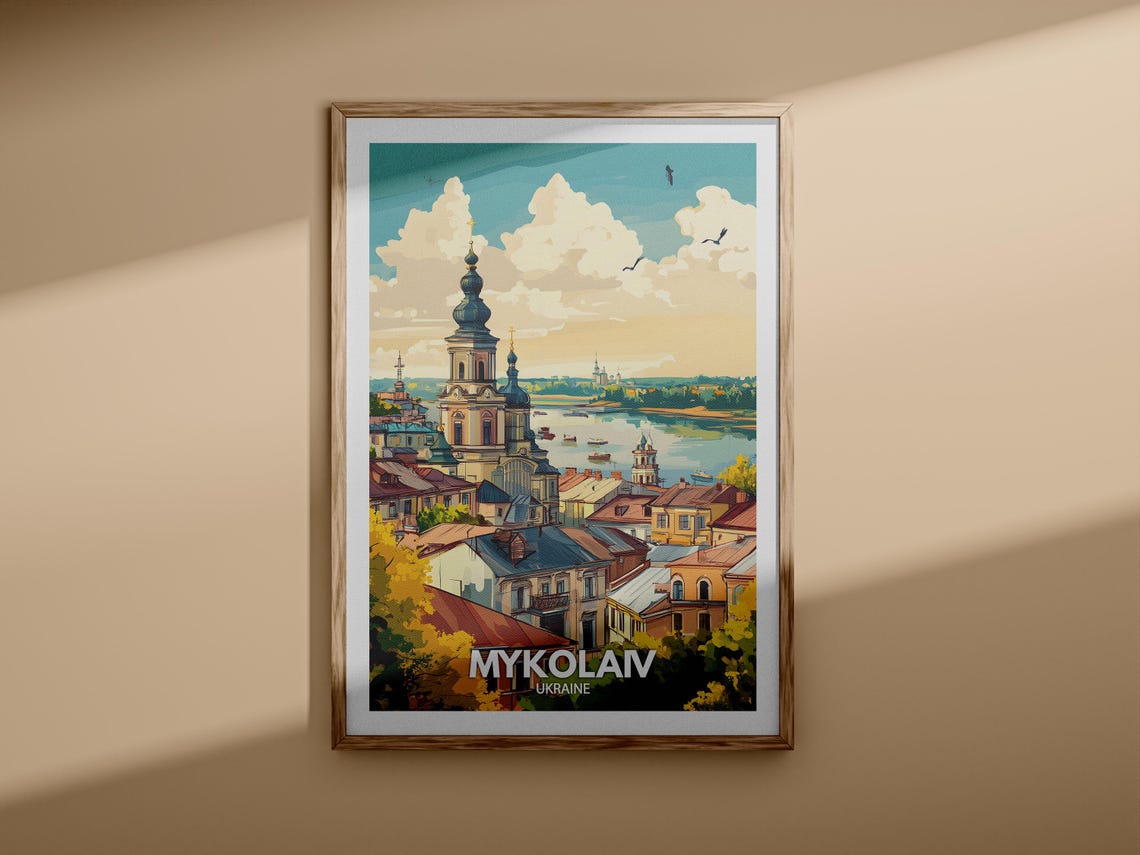Mykolaiv Ukraine Riverside Church Spires Vintage Travel Poster - Image 3