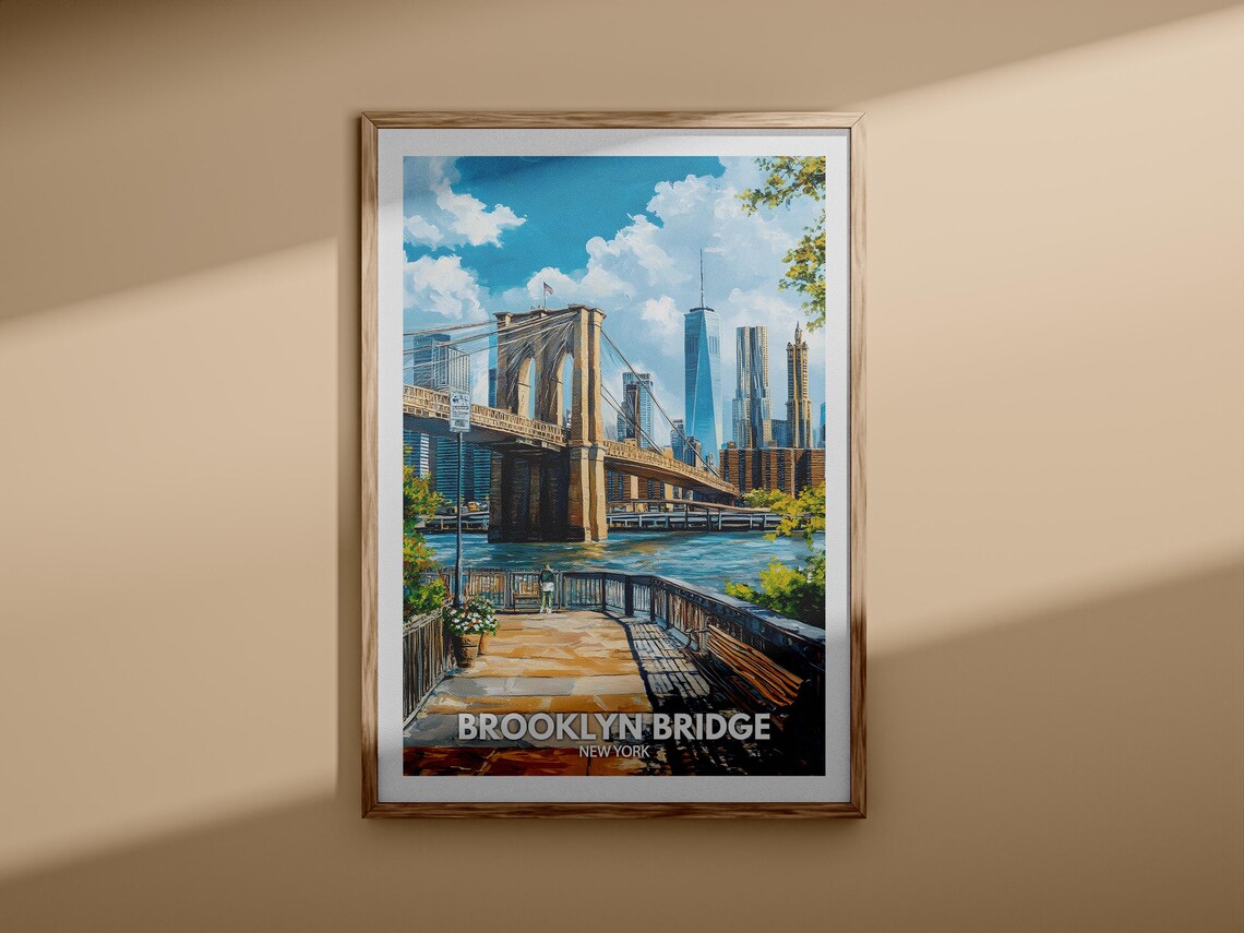 Brooklyn Bridge New York Manhattan Skyline Riverside Walk Travel Poster - Image 3