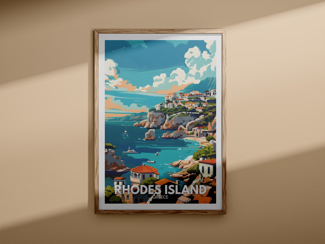 Rhodes Island Print Rhodes Island Travel Poster Greece Wall Art Print Greece Home Decor Travel Wall Art Poster Unique City Print - Image 3