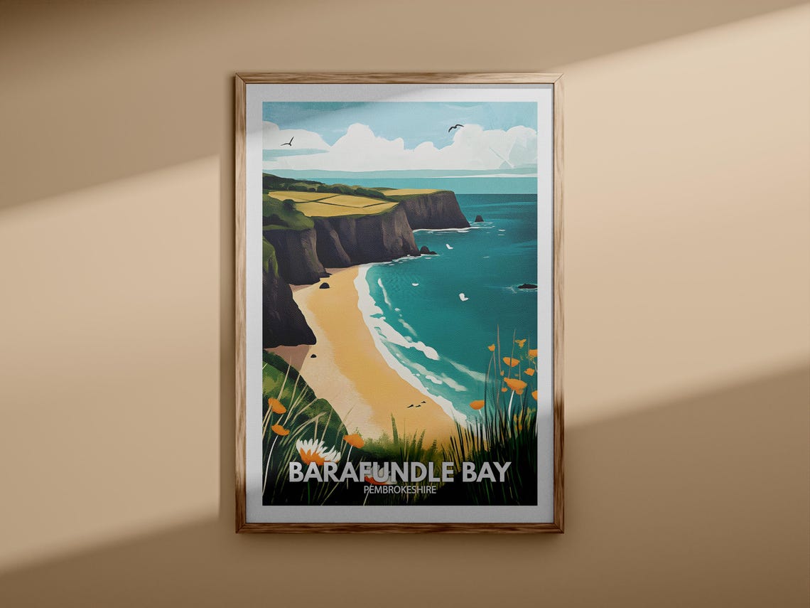 Barafundle Bay Pembrokeshire Golden Beach Cliffs Travel Poster - Image 3