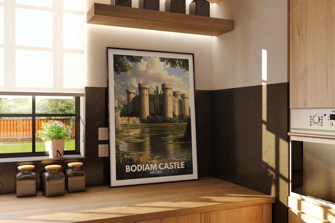 Bodiam Castle England Moat Towers Sunset Reflection Vintage Travel Poster - Image 2