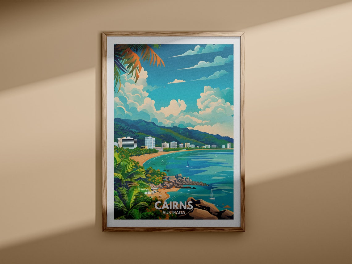Cairns Australia Tropical Beach Hotels Palm Trees Travel Poster - Image 3