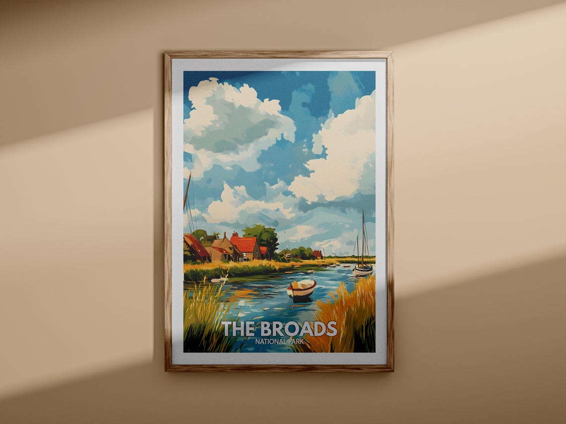 The Broads National Park Vintage Travel Poster River Boats Scene - Image 3