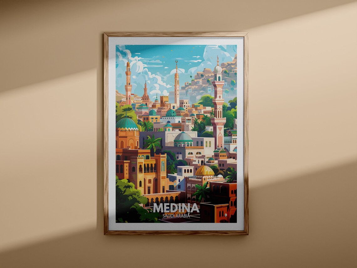 Medina Saudi Arabia Mosque Minarets Vintage Travel Poster Art - Image 3