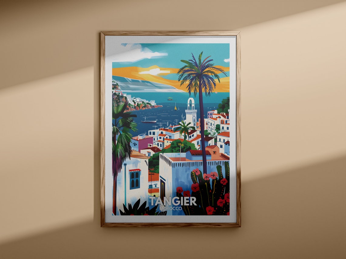 Tangier Morocco City Whitewashed Rooftops Bay Palm Travel Poster - Image 3