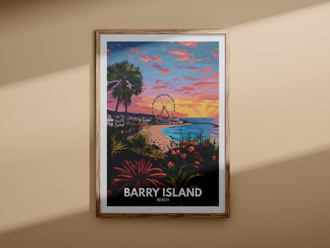 Barry Island Beach Ferris Wheel Sunset Vintage Travel Poster - Image 3