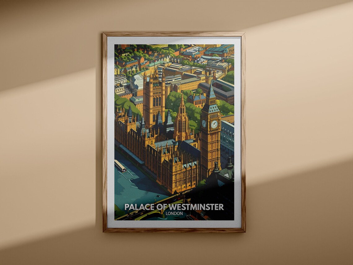 Palace of Westminster London Big Ben Aerial View Travel Poster - Image 3